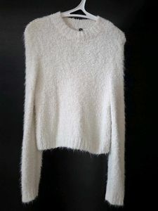 Fluffy White Cropped Sweater