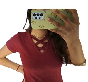 ✨ Chic Maroon Criss-Cross Ribbed Top ✨