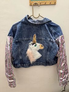 Unicorn Sequins Denim Crop Oversized Jacket