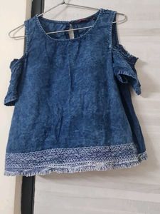 Denim Cold Shoulder Top