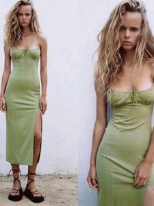 Zara Cottagecore Mint Linen Dress