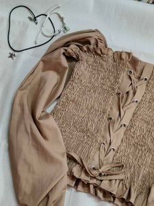 Off Shoulder Beige Corset Top