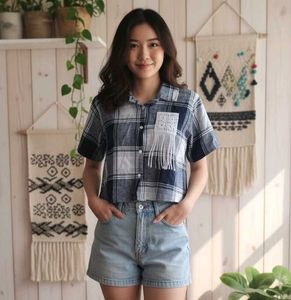 Cropped Plaid Shirt with Fringe