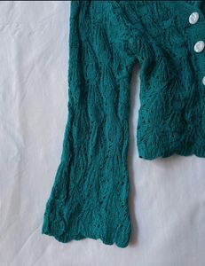 Crochet Knit Cardigan Green