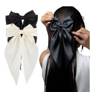 Black &amp; White Satin Bow Hair Clips
