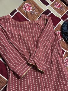 Striped Mauve Kurta with Gold Trim