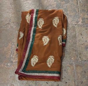 Elegant Brown Embroidered Saree