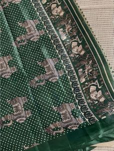 Tussar Silk Green Horse Print Saree