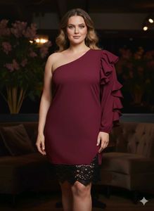 Party Wear Dress Ruffle Sleeve New Office Solid