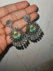 Oxidized Silver Jhumka Earrings