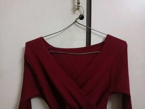 maroon Knit Bodycon Dress