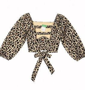Leopard Print Crop Top with black tie up