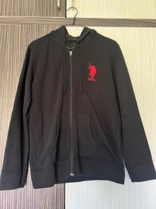 U S Polo Assn Women Black Front Open Sweatshirt