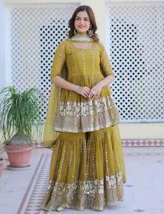 Elegant Mustard Sharara Suit