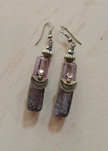 Purple Glass &amp; Silver Dangle Earrings