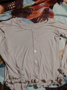 Blush Pink Ruffle Trim Button-Down Top