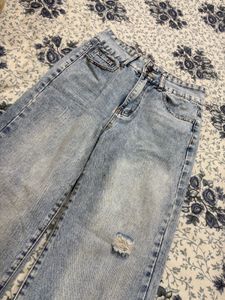 Distressed Wide Leg Denim Jeans