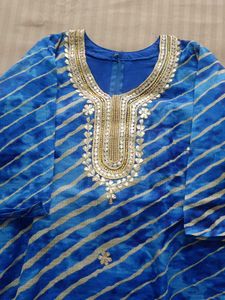 Blue Striped Kurti with Embellishments