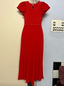 Pintrest Elegant Red Ruffled Midi Dress
