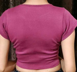 Ribbed Cropped Tee - Burgundy