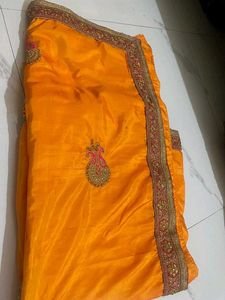 Gorgeous Embroidered Orange Saree