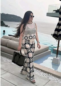 Black And White Croshet co-ord Set