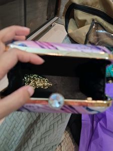 Purple Satin Hand Clutch With Sling