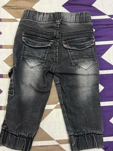 Kids Washed Black Cargo Denim Joggers