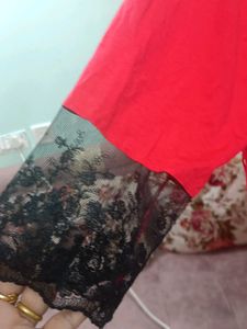 Red Robe with Lace Detail