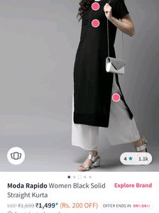 MODA RAPIDO black Straight Kurti Round Neck Short Sleeves Size - L