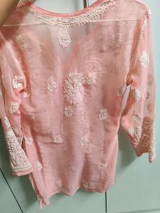 Peach Chikankari Kurta