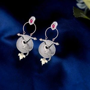 Peacock Oxidized Silver Earrings