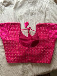 Pink Banarasi Silk Blouse with Golden details