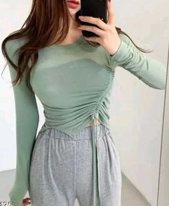 Sage Green Ruched Long Sleeve Top