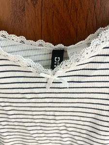 Striped Lace Trim Tank Top