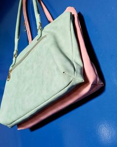 Leatherite Dual Color Bag _ Rosemary Pista Green