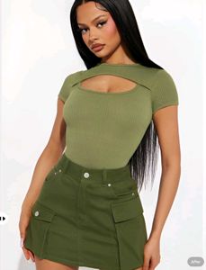 New with tag korean Green Cutout Ribbed Bodysuit
