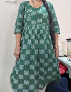 Green Patterned Empire Waist Dress