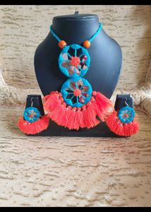 Navaratri Special Mirror Necklace With Earrings