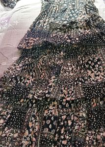 Black ruffle georgette gown.