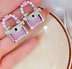 Western Cute Pearl Zircon Handbag Shape Earrings F