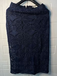 Navy Blue Lace Pencil Skirt