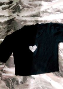 Black Heart Embellished Sweater