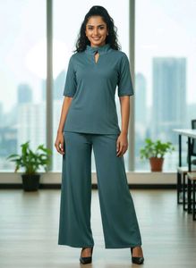 Teal Keyhole Top & Wide Leg Pant Set