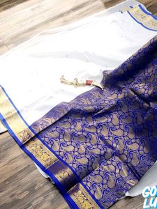 Elegant White &amp; Blue Saree
