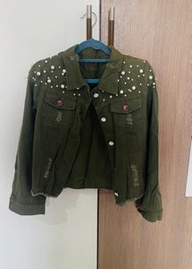 Perfectly Crafted With Pearls Denim Jacket
