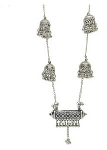 Silver Antique Jhumka Necklace