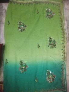 Green Ombre Beaded Saree