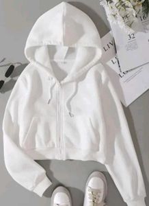 New White Zip-Up Cropped Hoodie