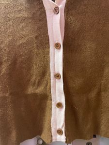 Brown Cardigan with Cream Collar